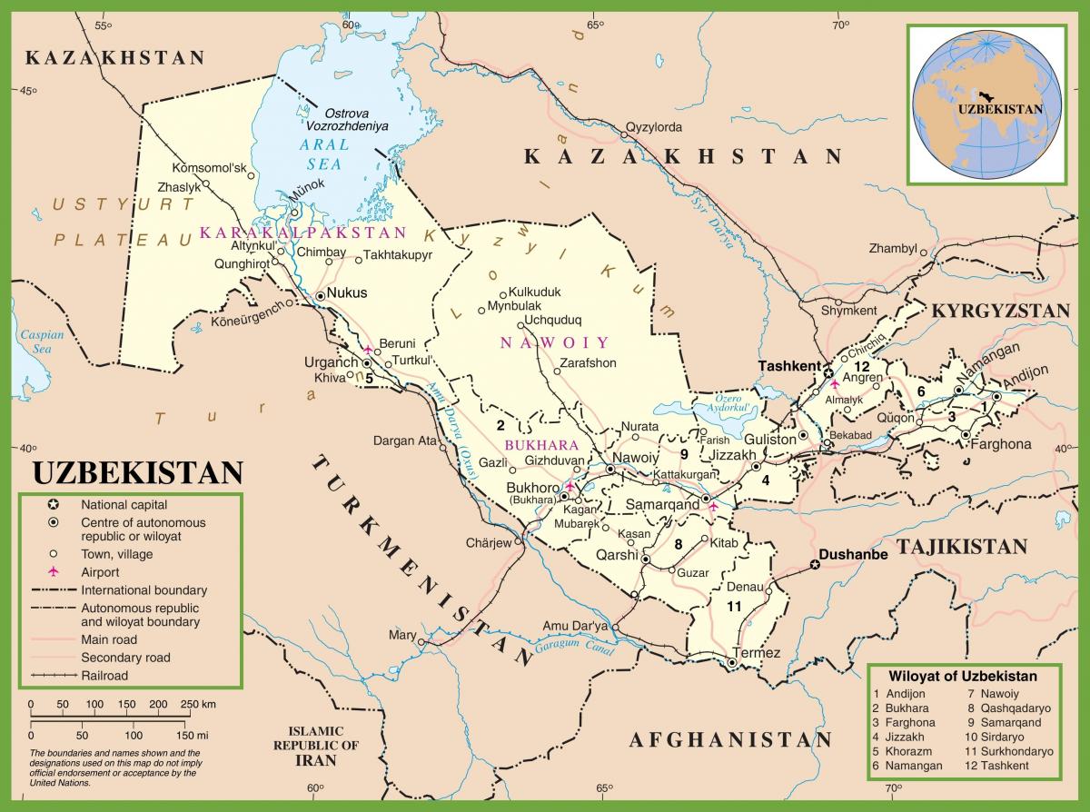 мапу политичке Узбекистана 