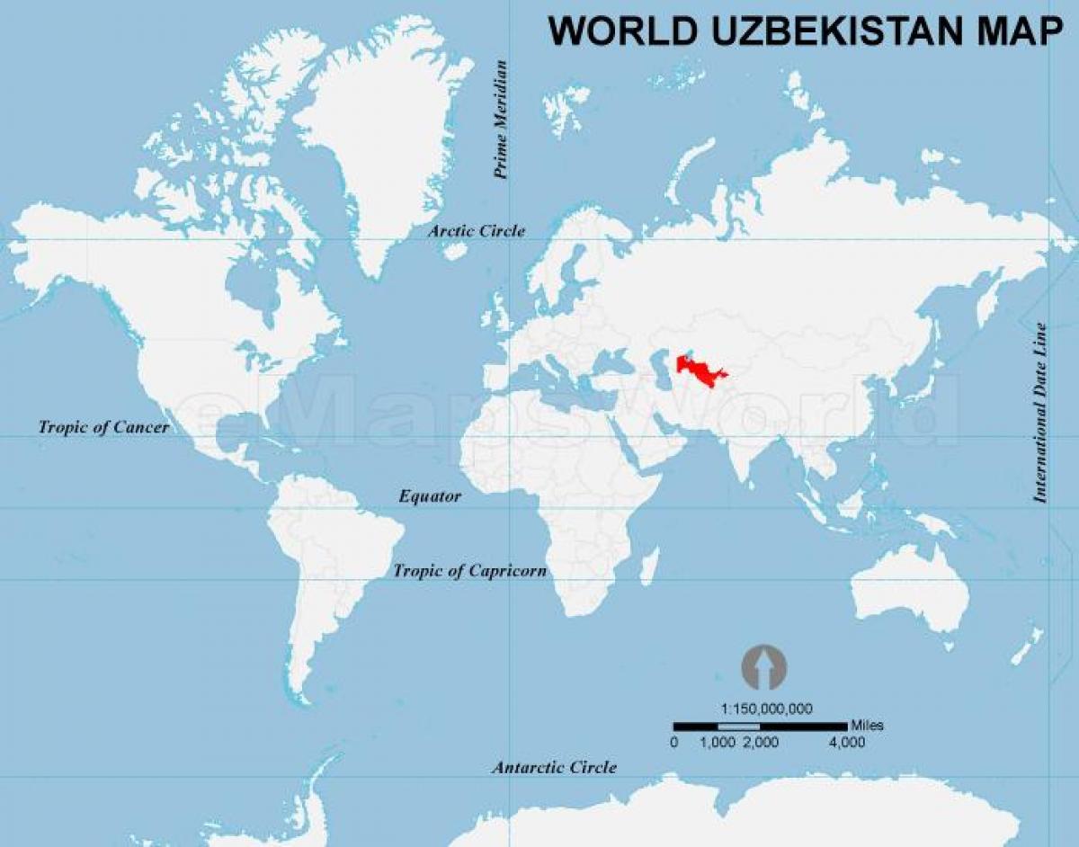 Локација Узбекистана на мапи света